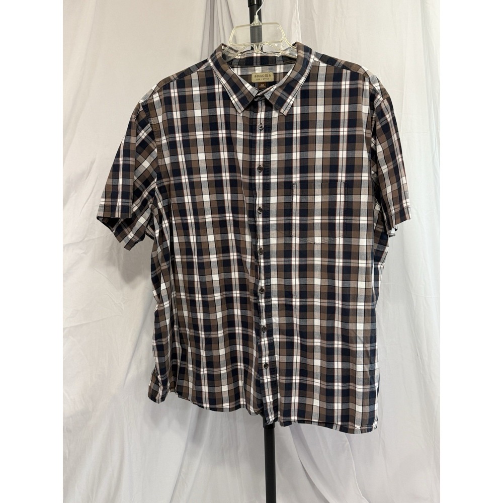 Sonoma Shirt Men's 3XB Short Sleeve Button Up Plaid Cotton Lightweight